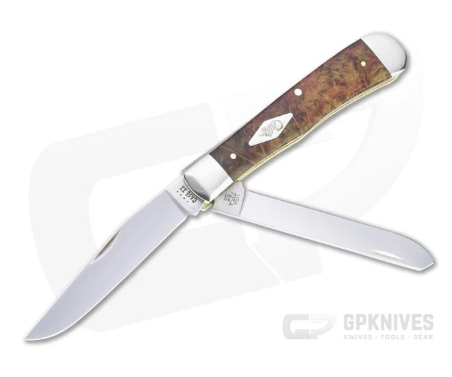 Case Trapper Smooth Autumn Maple Burl Wood Slip Joint Folder 11540