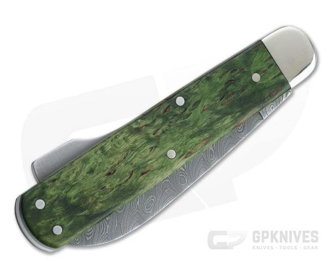 Boker Solingen Hunter's Knife Mono Damascus Green Curly Birch Lock Back Folder 118030DAM - Image 2
