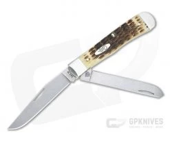 Case Trapper Stonewashed S35VN Burnt Amber Jig Bone Slip Joint Folder 27060