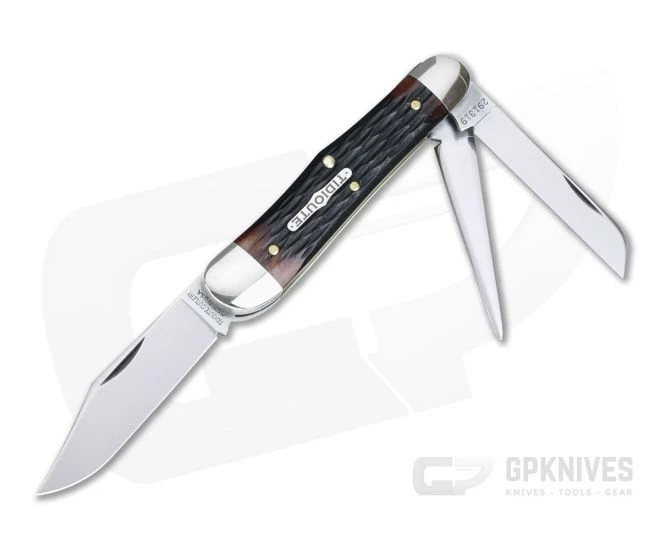 Tidioute Cutlery #29 Stockyard Whittler 3-Blade Burnt Sienna Jigged Bone