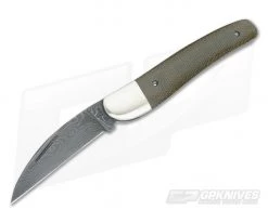 Chuck Hawes Custom Serpentine Wharncliffe Folder Green Micarta and Damascus