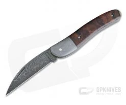 Chuck Hawes Custom Ironwood Wharncliffe Whittler Burl Pattern Damascus Blade