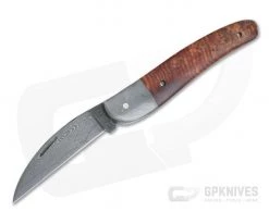 Chuck Hawes Custom Stabilized Black Ash Wharncliffe Whittler Burl Pattern Damascus Blade