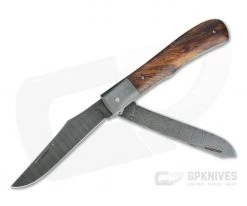 Chuck Hawes Custom Two-Blade Trapper Desert Ironwood Ladder Damascus Slip Joint 4335