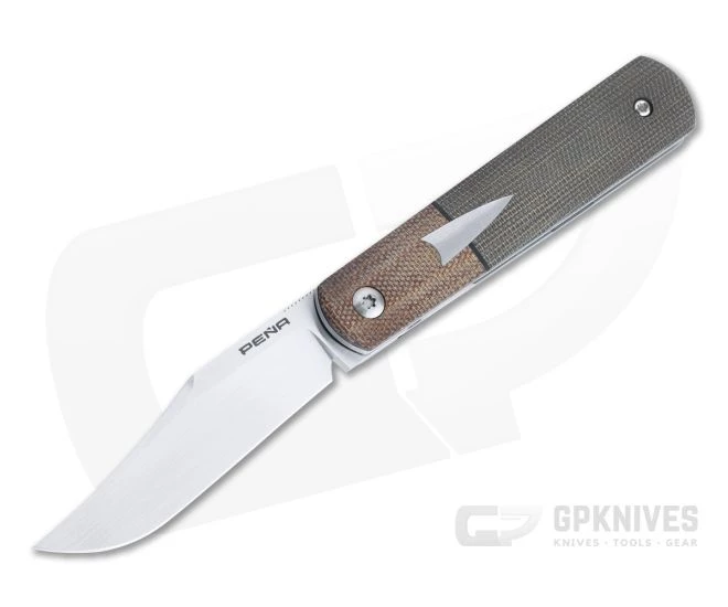 Enrique Pena Custom Barlow Clip Point Bolstered Green Canvas Micarta Front Flipper 4404