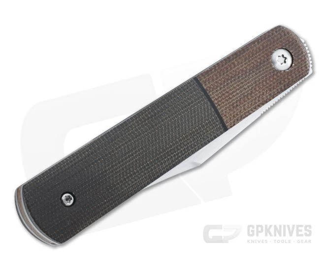 Enrique Pena Custom Barlow Clip Point Bolstered Green Canvas Micarta Front Flipper 4404 - Image 2