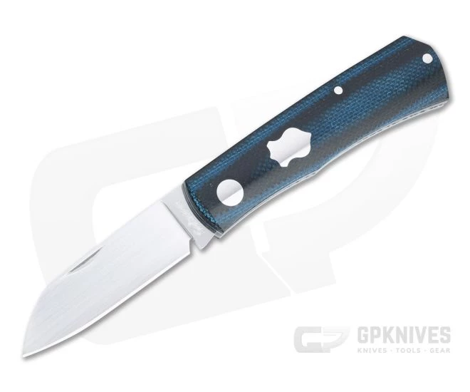 Sakman Knives Rhino Sheepsfoot Satin N690 Blue/Black Micarta Slip Joint Folder 4578