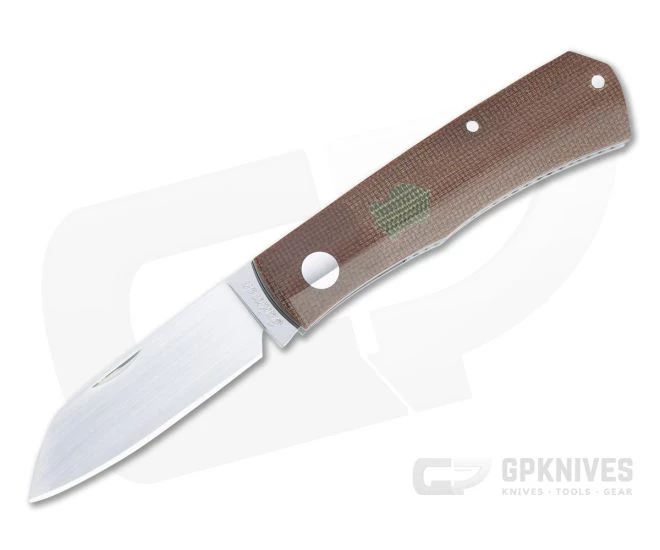 Sakman Knives Rhino Sheepsfoot Satin N690 Natural Micarta Green Shield Slip Joint Folder 4584