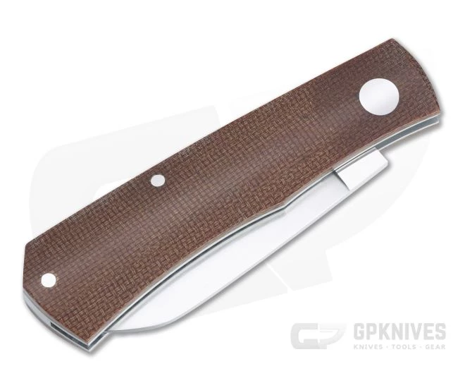 Sakman Knives Rhino Sheepsfoot Satin N690 Natural Micarta Green Shield Slip Joint Folder 4584 - Image 2