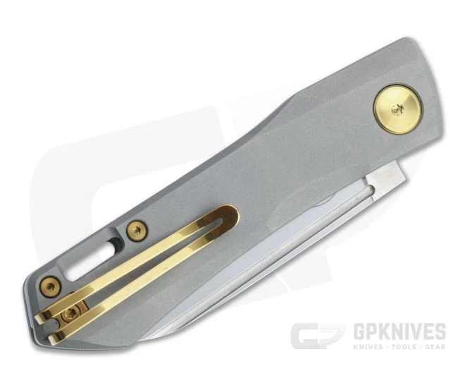 Real Steel Solis Sheepsfoot Satin N690 Gold/Gray Titanium Slip Joint Folder 7062G - Image 2