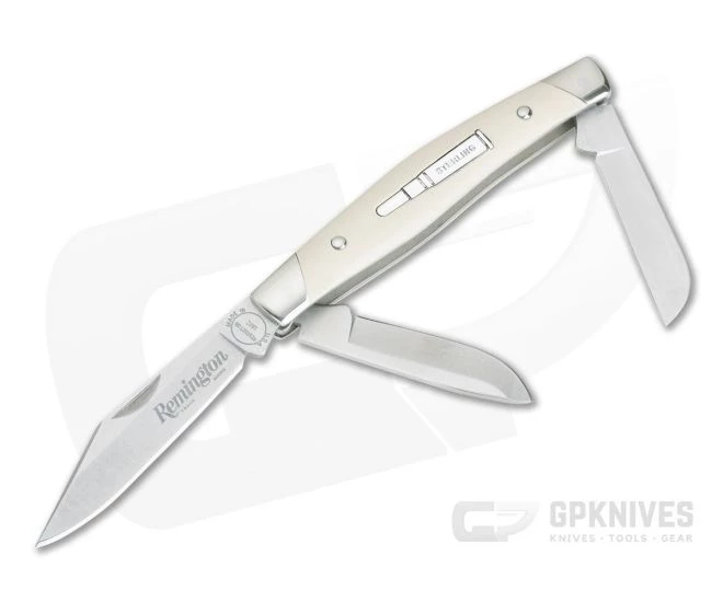 Remington 2020 Stockman Bullet Knife Limited Ivory Paper Micarta Handle 420HC Blade R50037