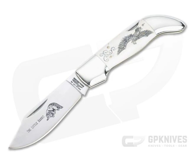 Parker Cutlery Vintage Clasp Knife White Bone with Eagle Scrimshaw Lockback Folder